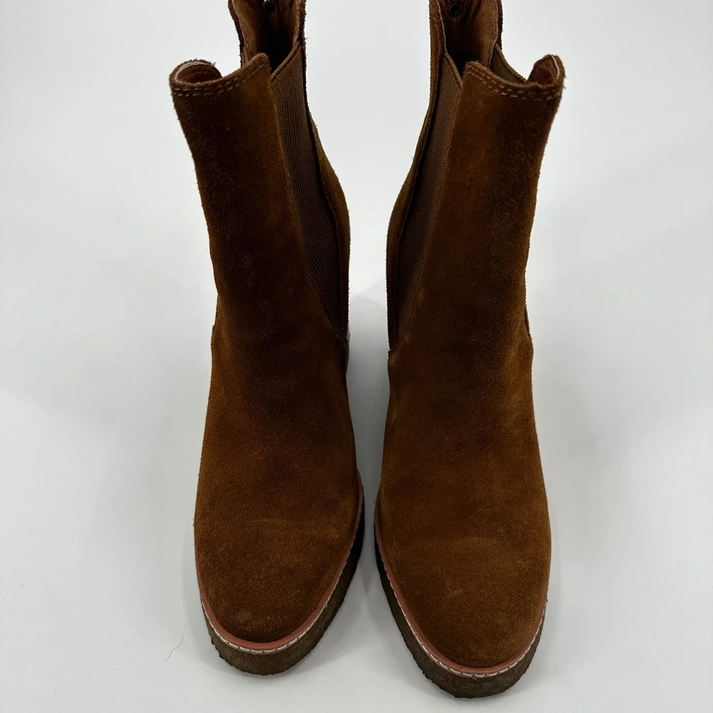 Steve Madden Brown‎ Suede Wedge Morris Booties Ankle Boots Platform Streetwear